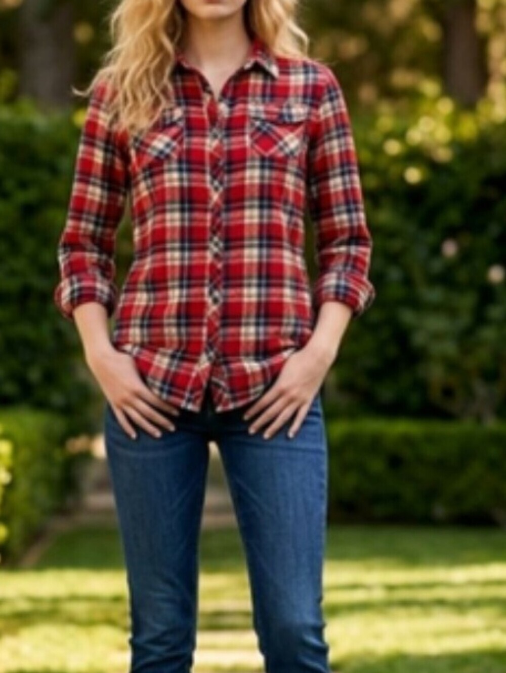 Plaid button up shirt Great for 4th of July!